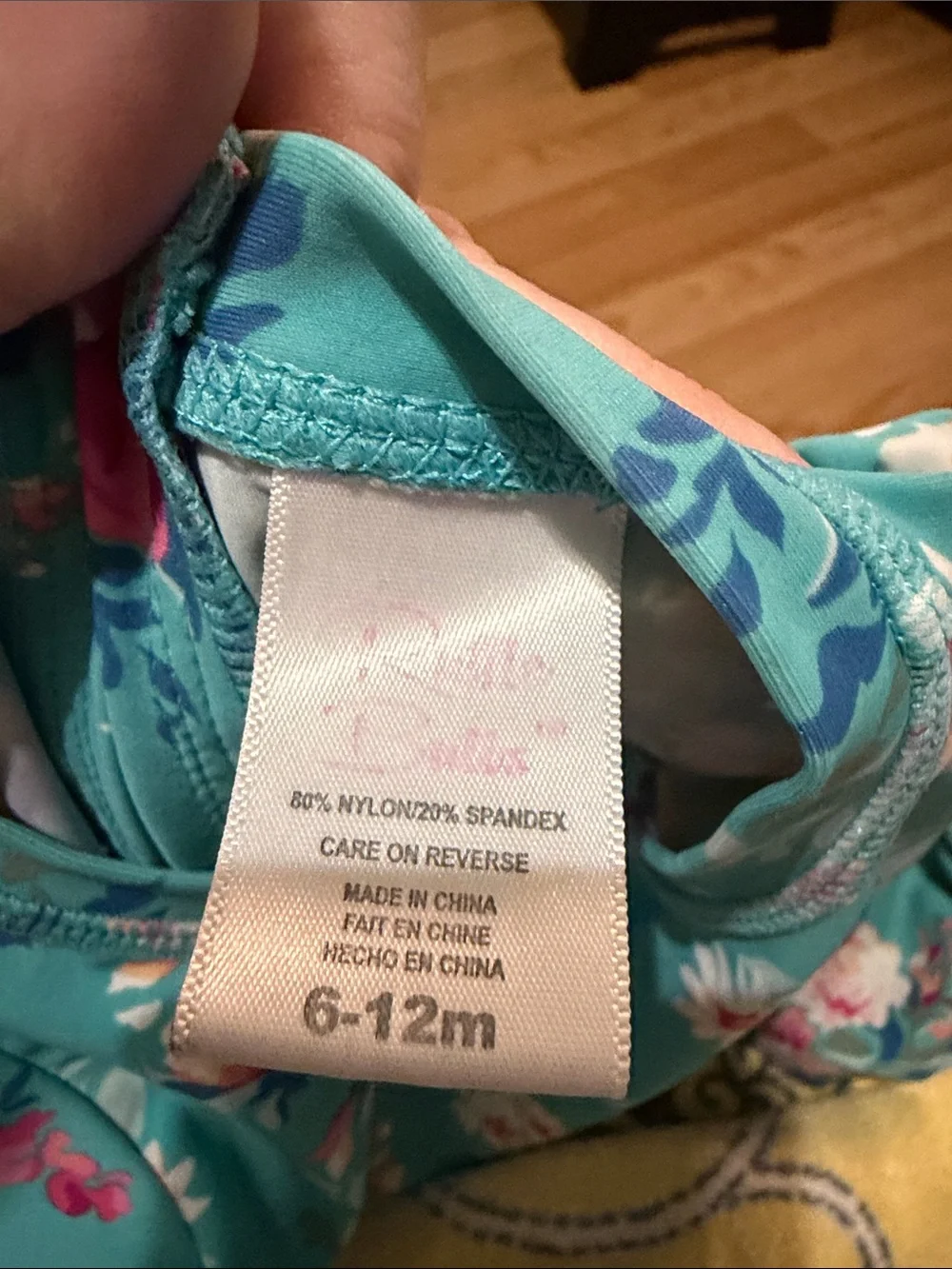 Ruffle Butts Turquoise Floral Long-Sleeve One-Piece Swimsuit with Pink Bows
